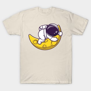 Cute Astronaut With Sickle Moon Cartoon T-Shirt